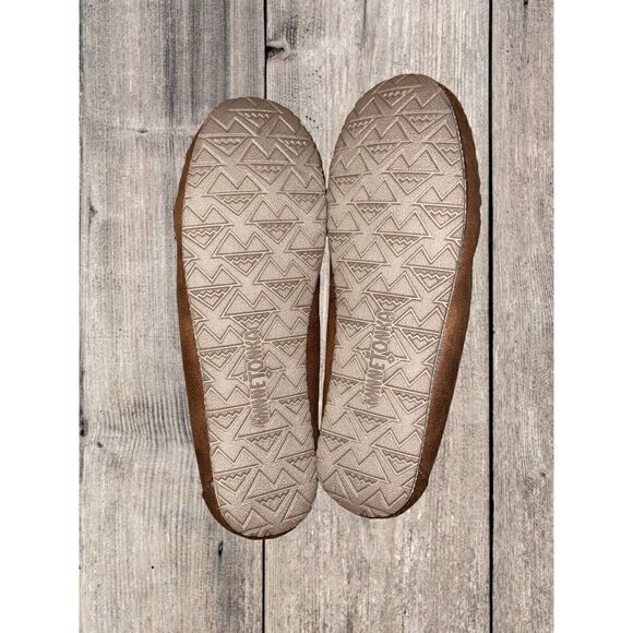 Minnetonka Slippers Womens Size 6 Brown Faux Fur Lined Fabric Britt Trapper - Picture 9 of 9